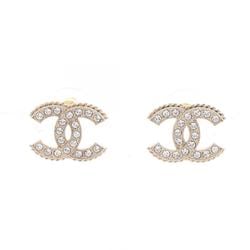 CHANEL Coco Mark Earrings GP (Gold Plated) Rhinestones Women's Gold Clear