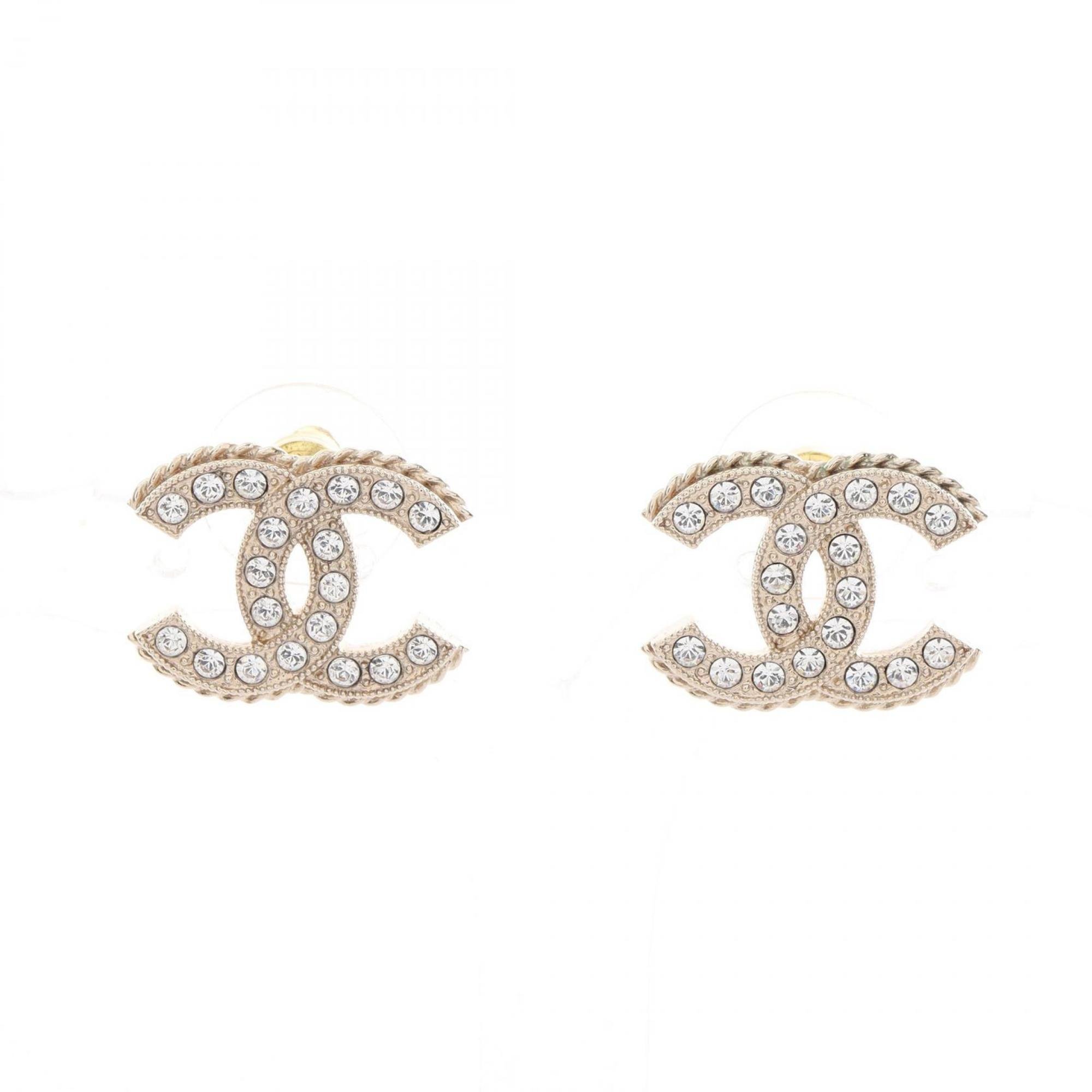 CHANEL Coco Mark Earrings GP (Gold Plated) Rhinestones Women's Gold Clear