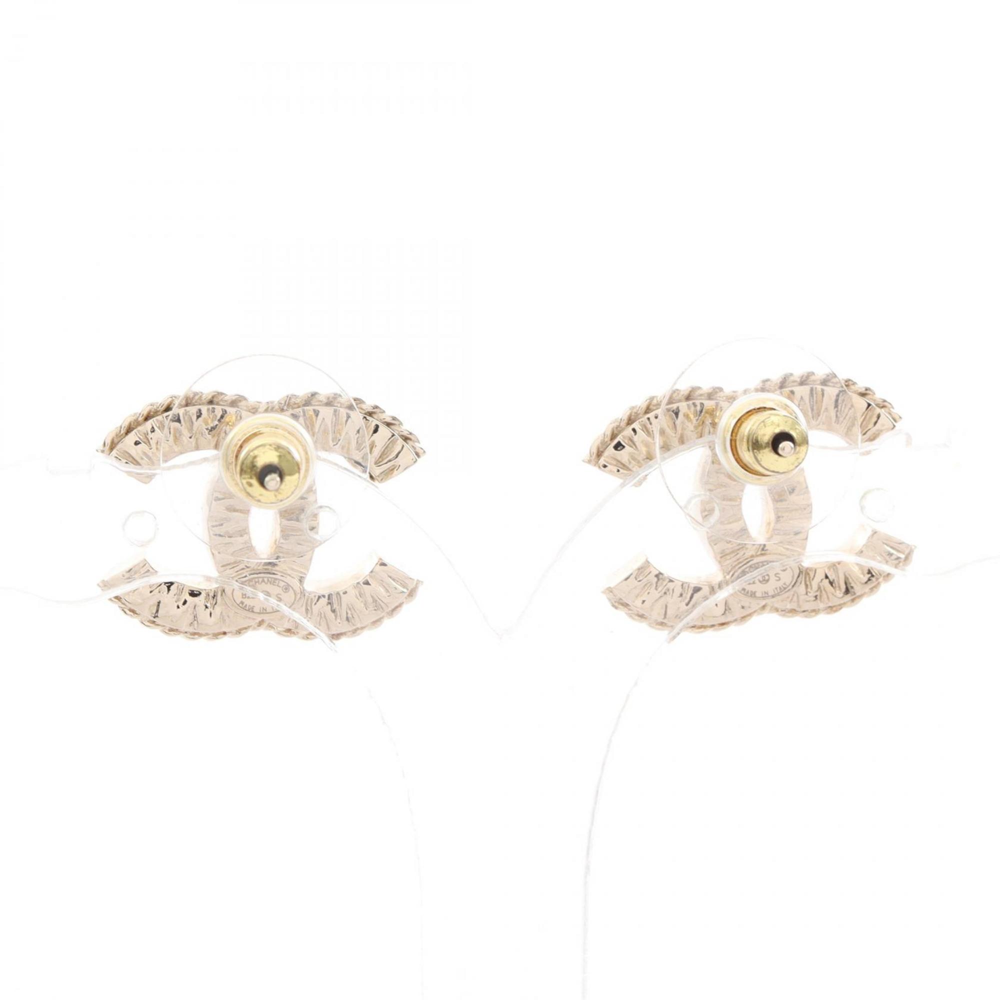 CHANEL Coco Mark Earrings GP (Gold Plated) Rhinestones Women's Gold Clear