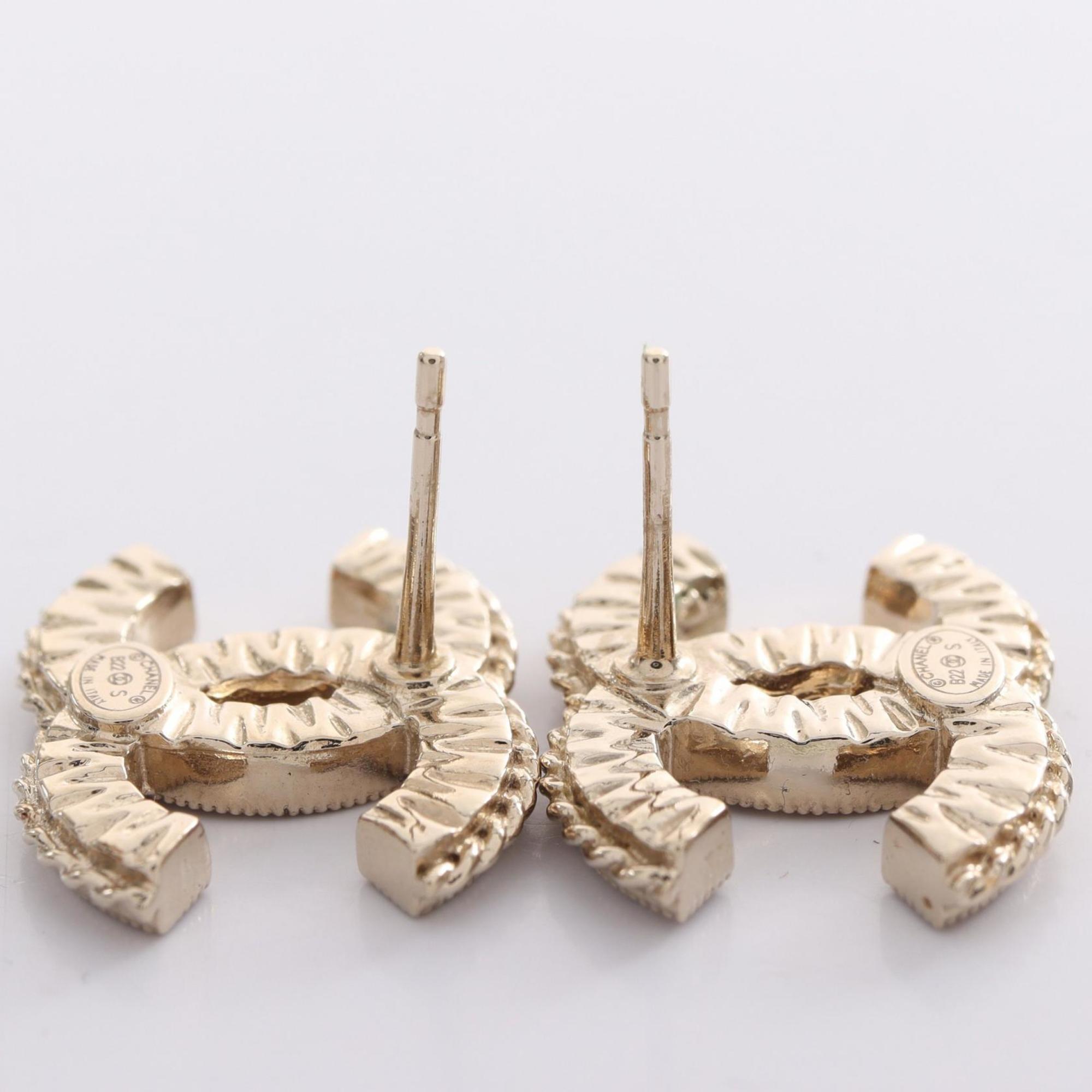 CHANEL Coco Mark Earrings GP (Gold Plated) Rhinestones Women's Gold Clear