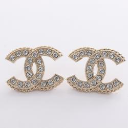 CHANEL Coco Mark Earrings GP (Gold Plated) Rhinestones Women's Gold Clear