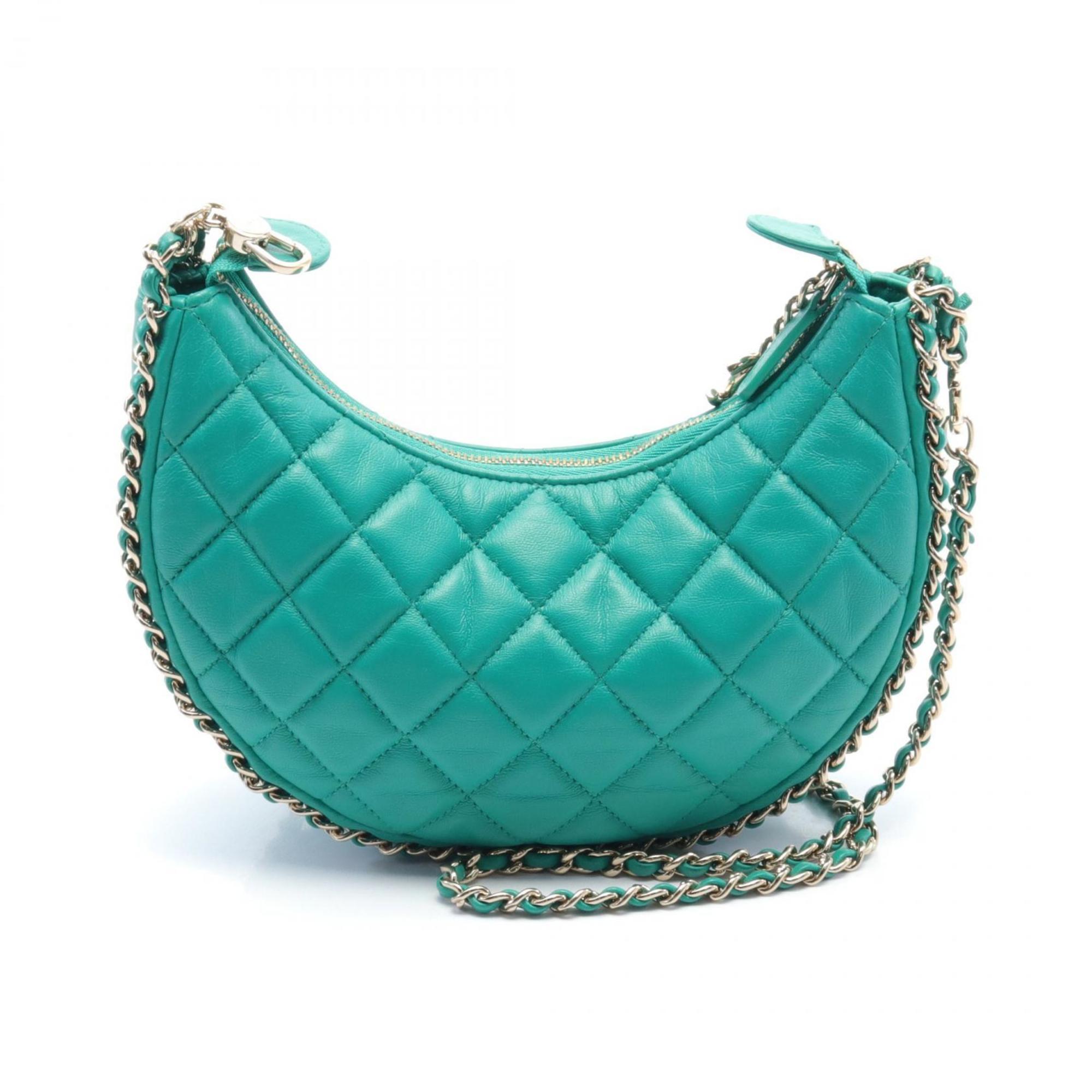 CHANEL Matelasse Shoulder Bag Leather Women's Green