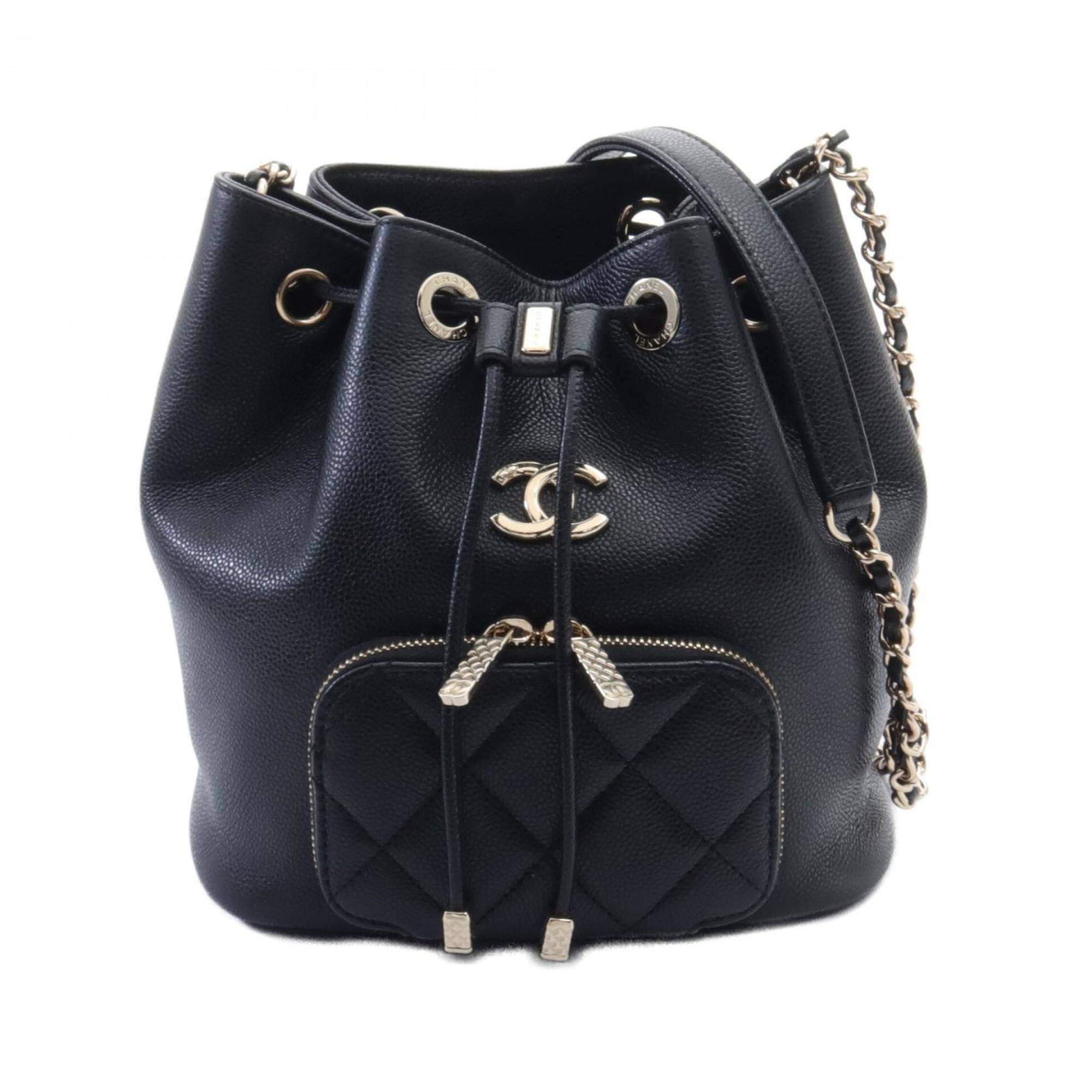 CHANEL Matelasse Bucket Bag Shoulder Caviar Skin (Grained Calf) Women's Black AS2353