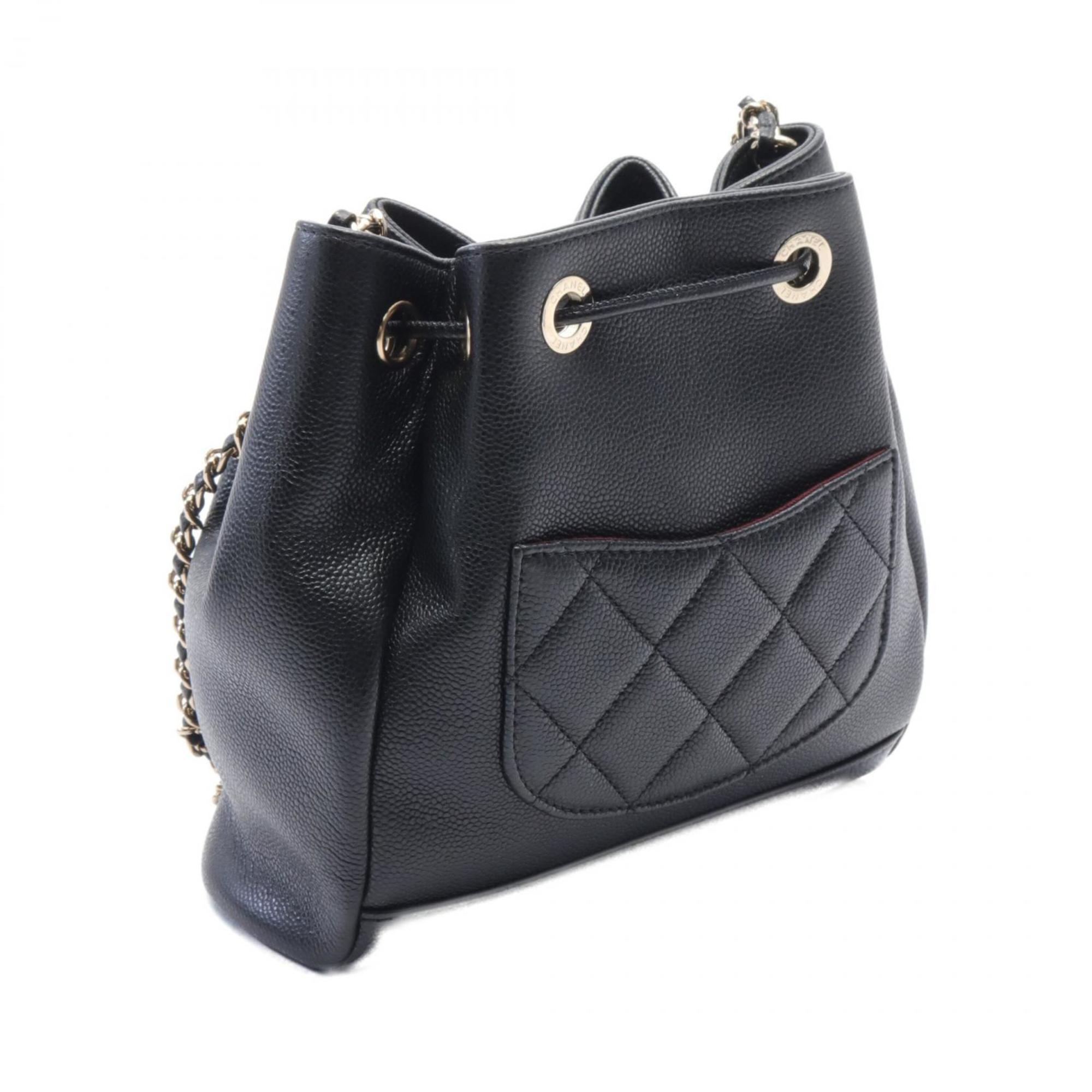 CHANEL Matelasse Bucket Bag Shoulder Caviar Skin (Grained Calf) Women's Black AS2353