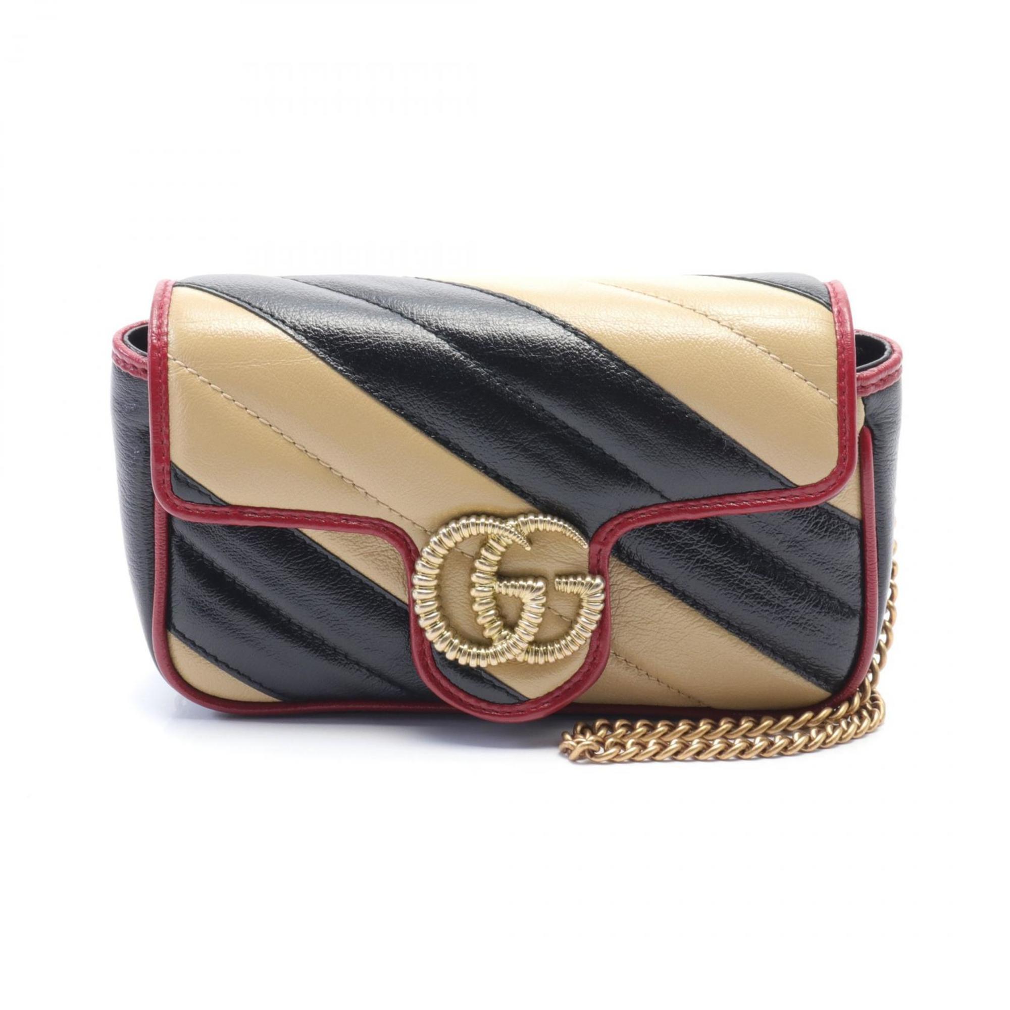 Gucci GG Marmont Super Bag Shoulder Leather Women's Black Ivory Red 574969