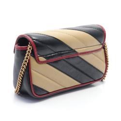 Gucci GG Marmont Super Bag Shoulder Leather Women's Black Ivory Red 574969