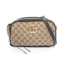 GUCCI GG Marmont Canvas Shoulder Bag Leather Women's Beige Black 447632