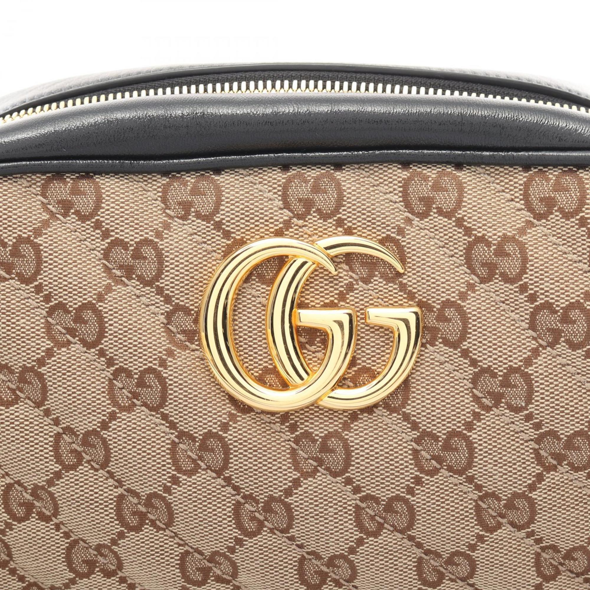 GUCCI GG Marmont Canvas Shoulder Bag Leather Women's Beige Black 447632