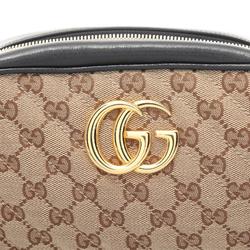 GUCCI GG Marmont Canvas Shoulder Bag Leather Women's Beige Black 447632