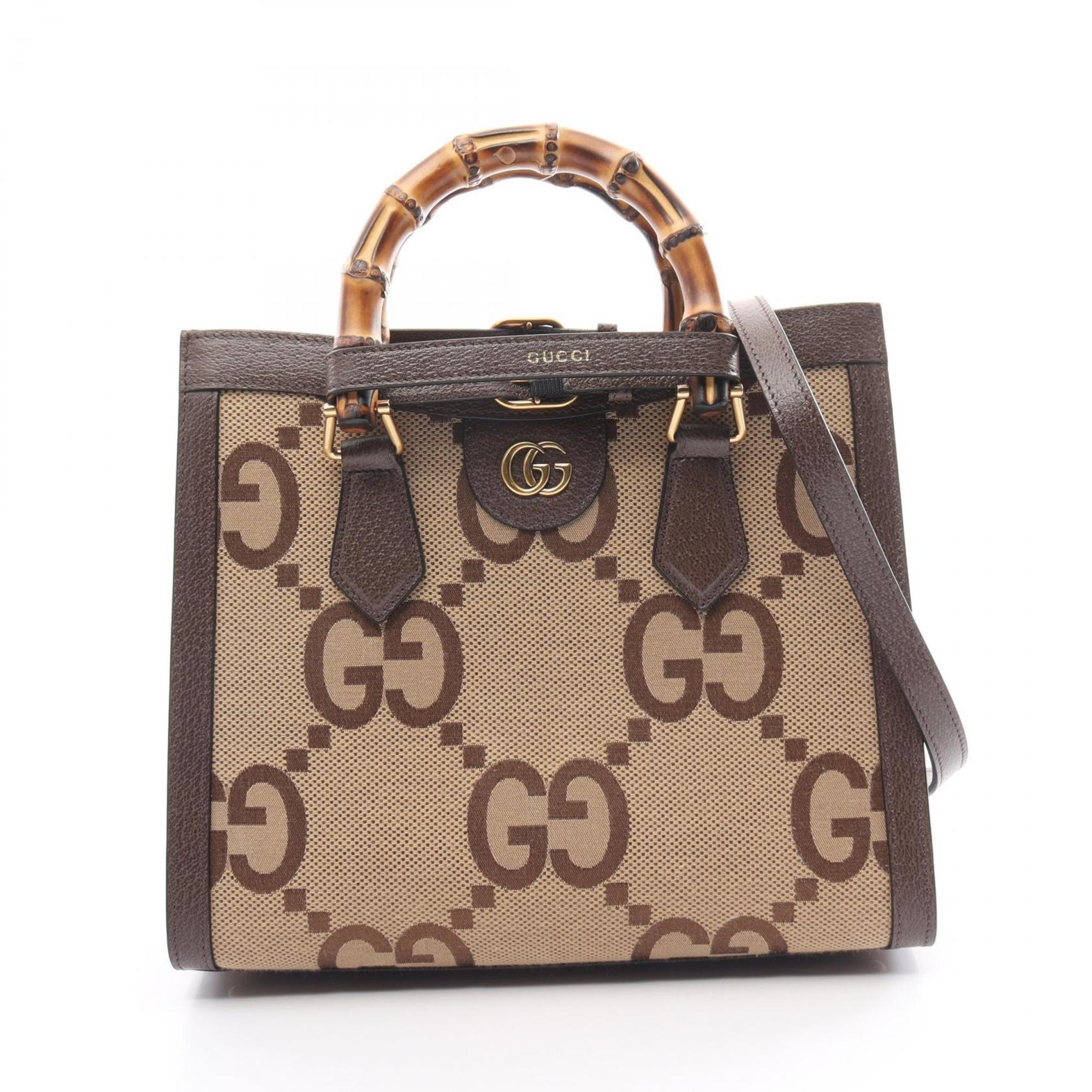 GUCCI Diana Jumbo GG Handbag Bag Canvas Leather Women's Beige Brown 660195