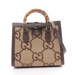 GUCCI Diana Jumbo GG Handbag Bag Canvas Leather Women's Beige Brown 660195