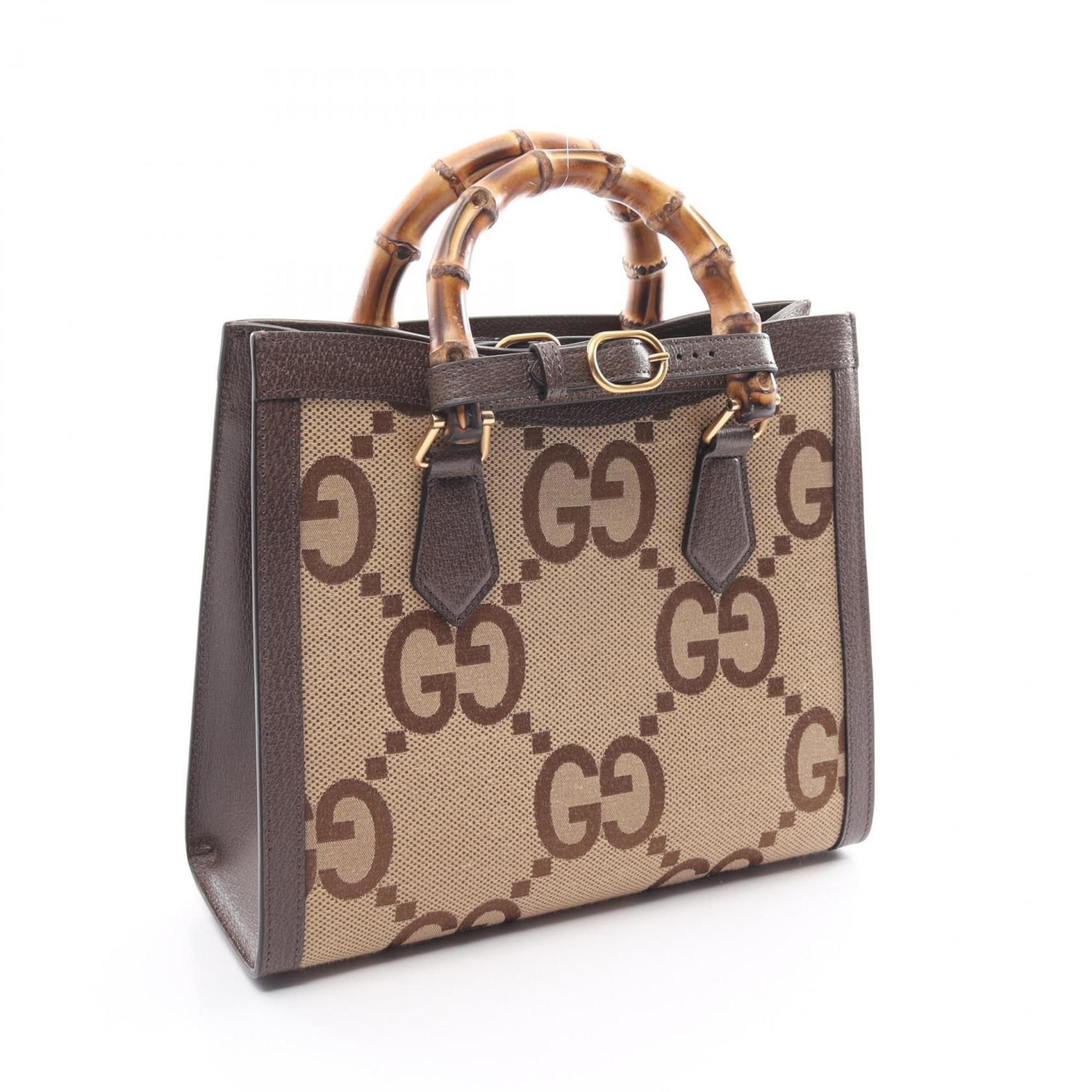 GUCCI Diana Jumbo GG Handbag Bag Canvas Leather Women's Beige Brown 660195