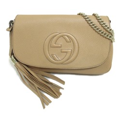 GUCCI Interlocking G Chain Shoulder Bag Leather Women's Beige 536224