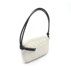 CHANEL Cambon Line Handbag Bag Leather Exotic Women's White Black Beige A25175