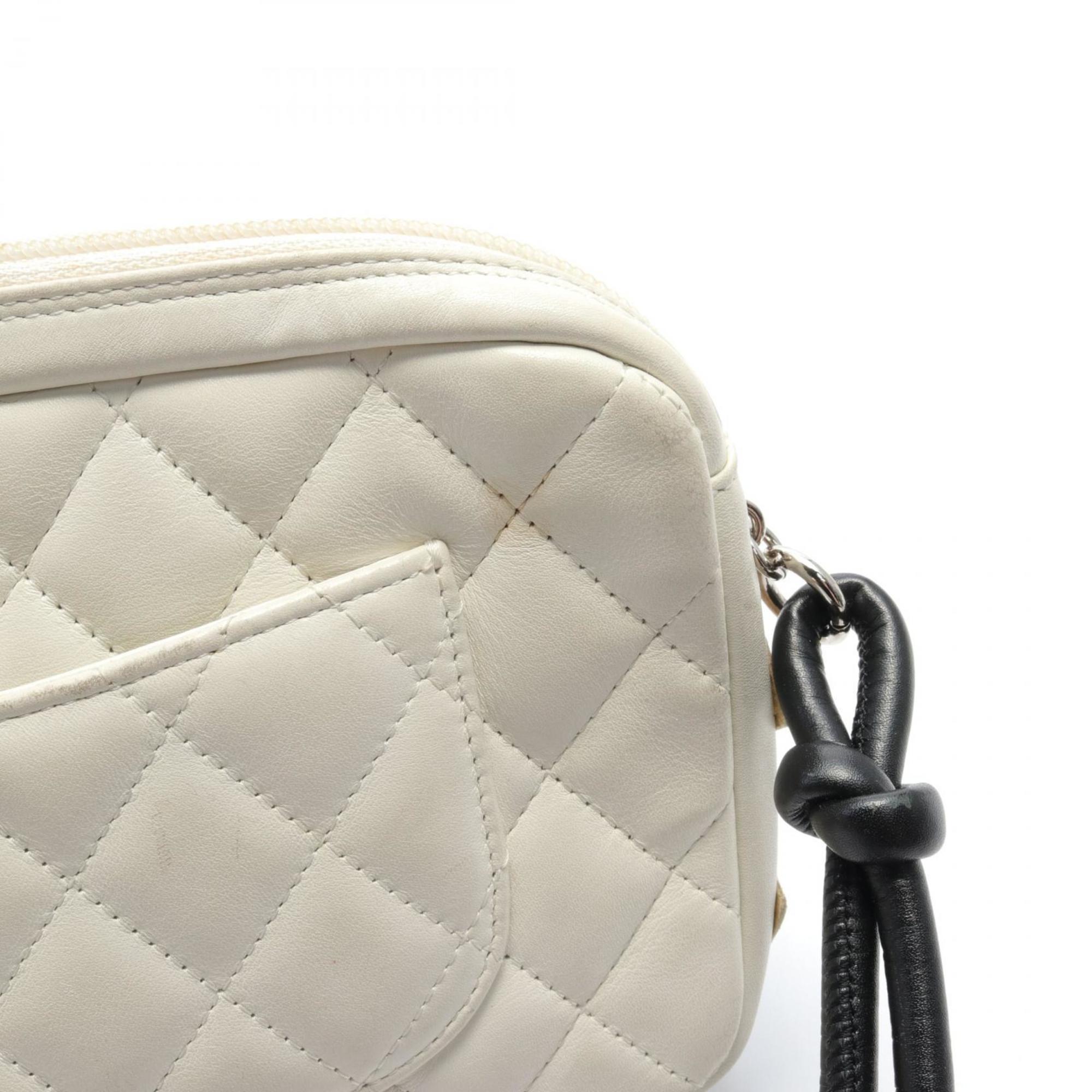 CHANEL Cambon Line Handbag Bag Leather Exotic Women's White Black Beige A25175