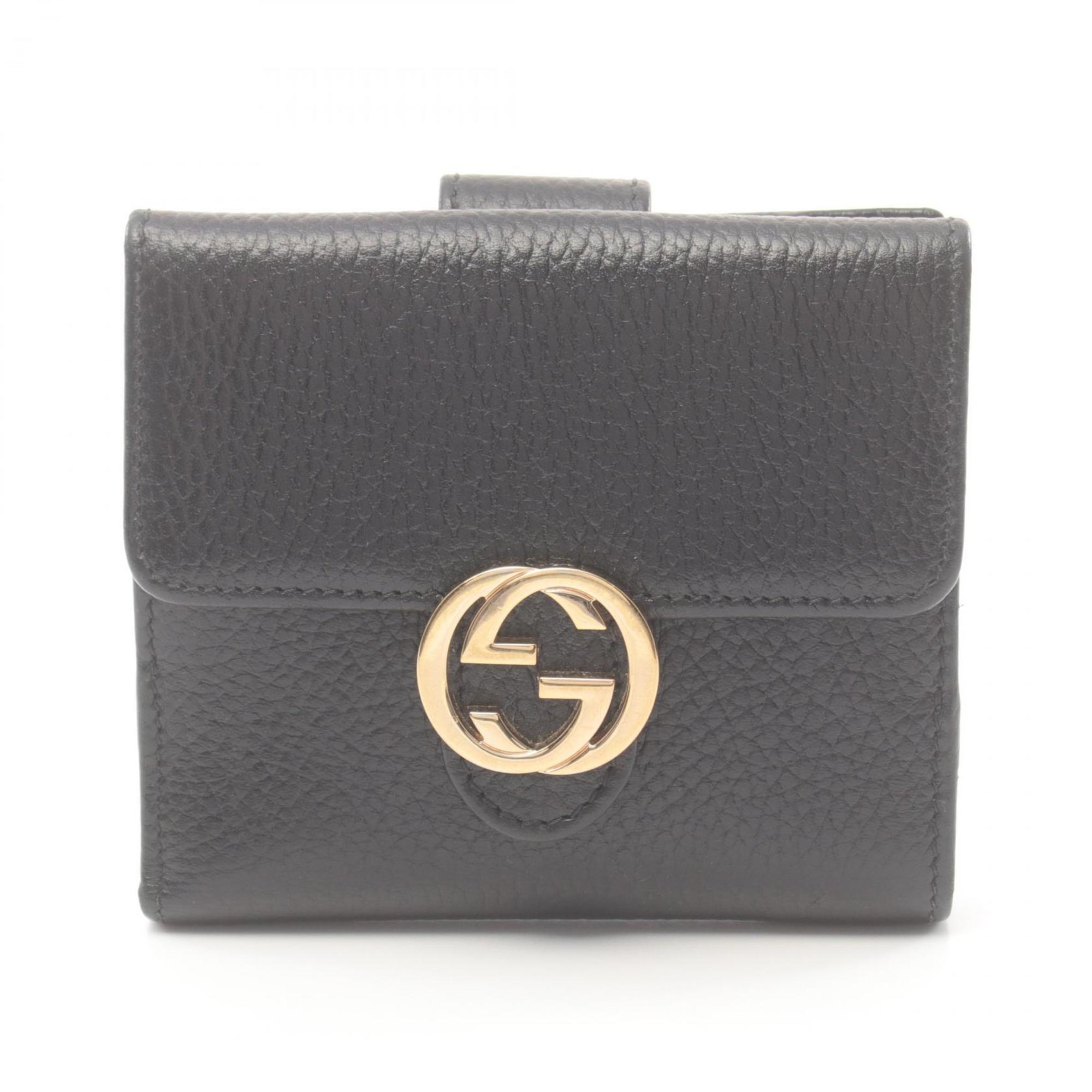 GUCCI Interlocking G Bi-fold Wallet Leather Women's Black 615525