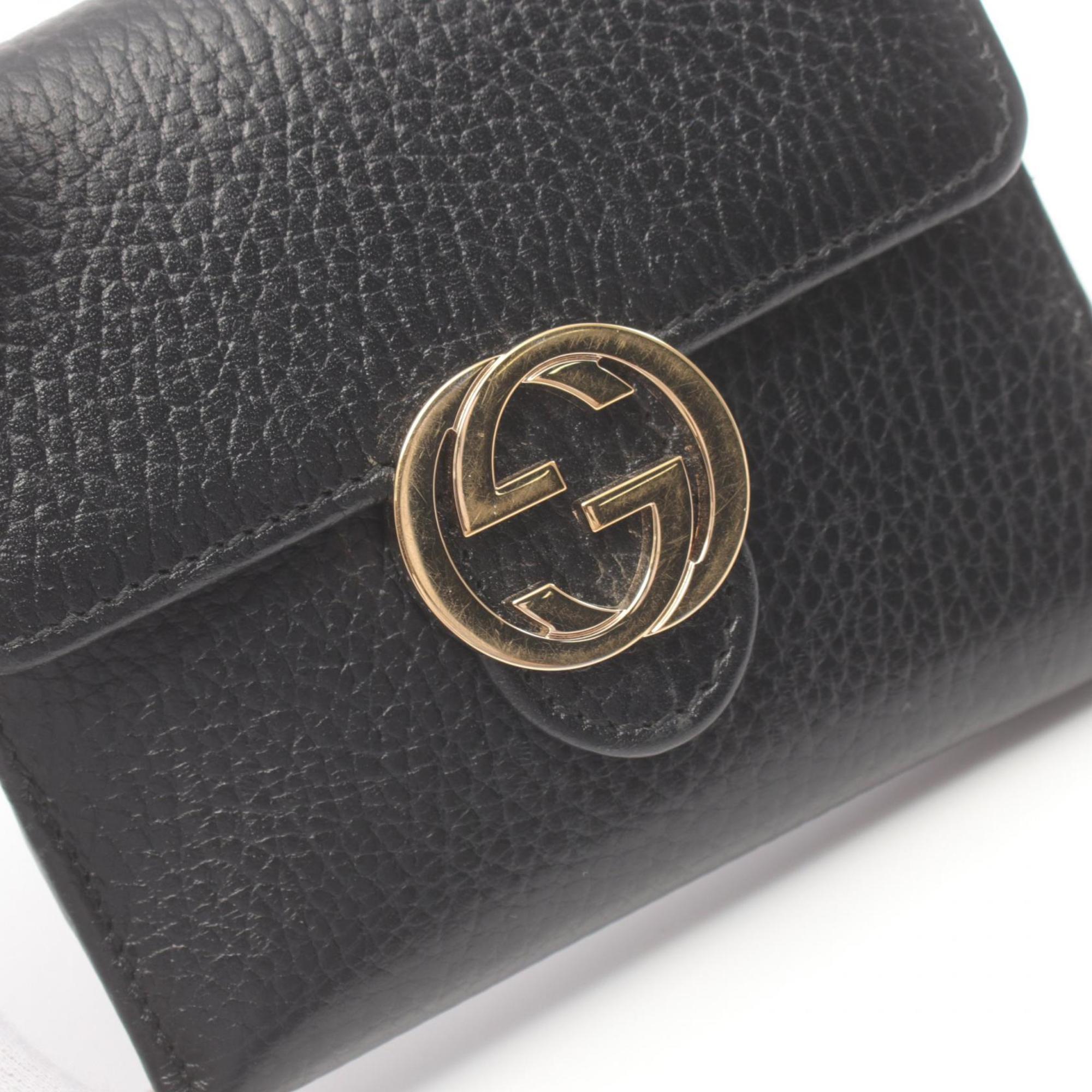 GUCCI Interlocking G Bi-fold Wallet Leather Women's Black 615525