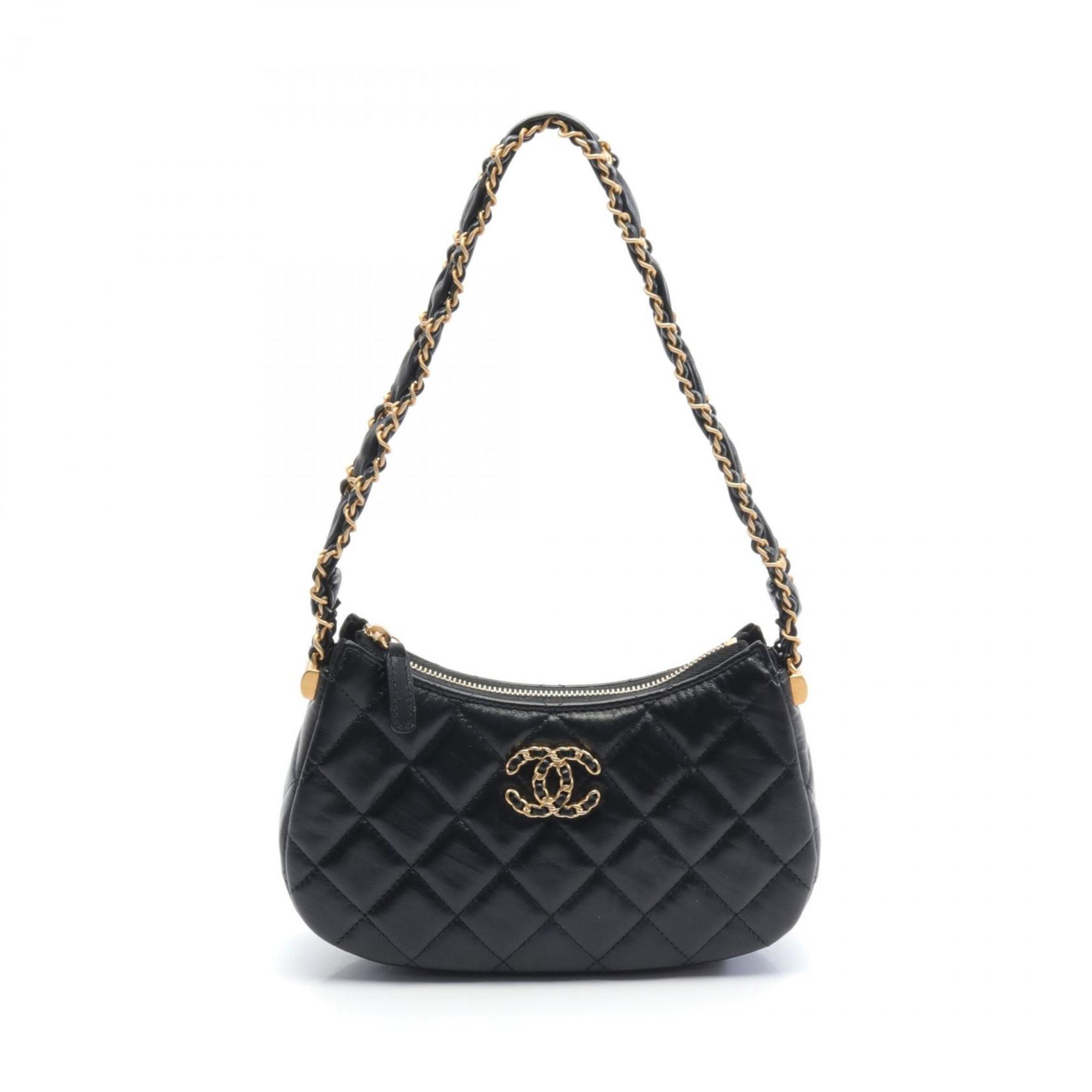 CHANEL 19 Disneuf Matelasse Hobo Bag Handbag Lambskin (Sheepskin) Women's Black AP3647