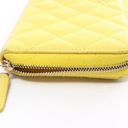 CHANEL Matelasse Round Long Wallet Caviar Skin (Grained Calfskin) Women's Yellow