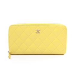 CHANEL Matelasse Round Long Wallet Caviar Skin (Grained Calfskin) Women's Yellow