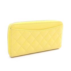 CHANEL Matelasse Round Long Wallet Caviar Skin (Grained Calfskin) Women's Yellow