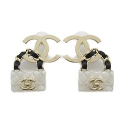 CHANEL Matelasse Earrings GP (Gold Plated) Plastic Women's Gold White B23C