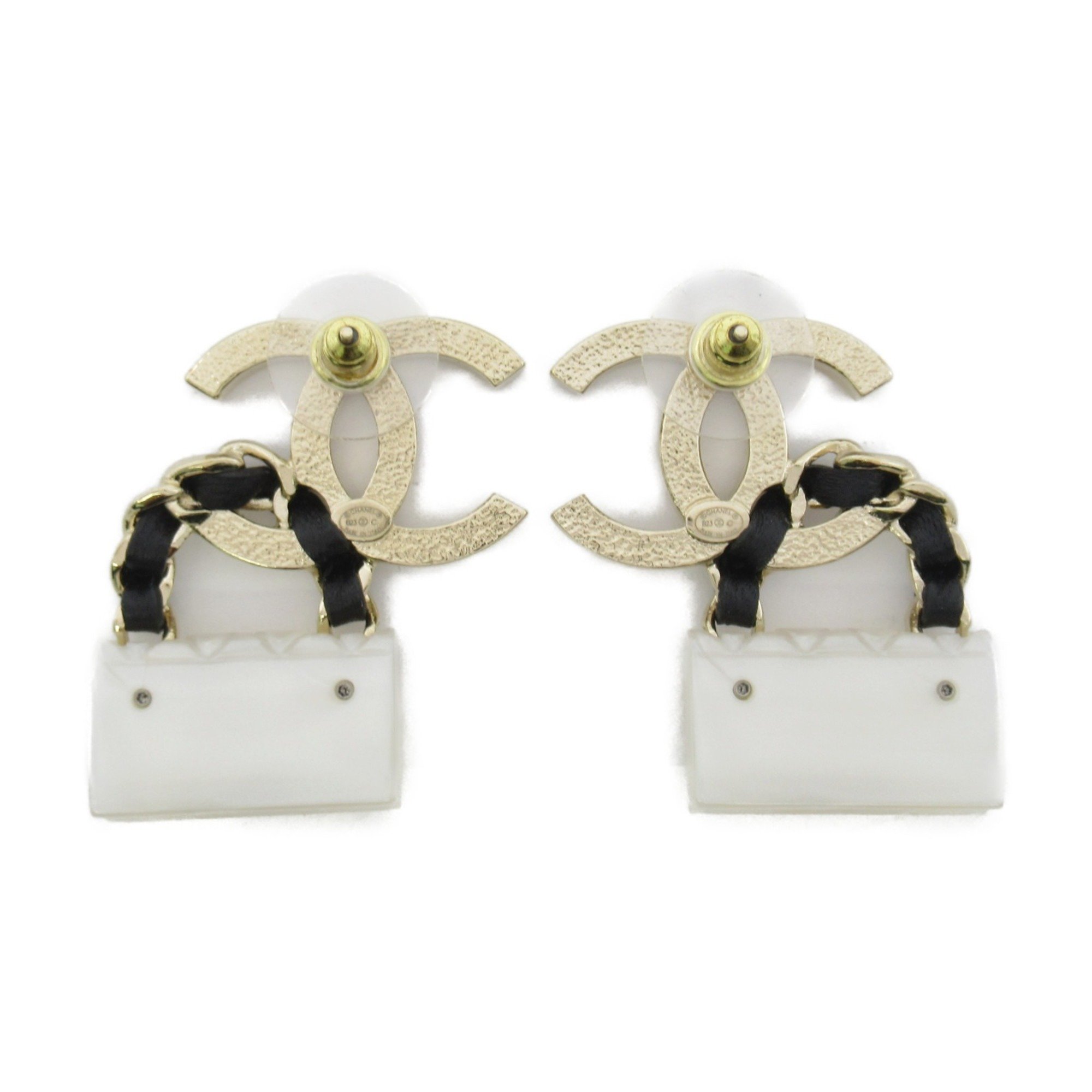 CHANEL Matelasse Earrings GP (Gold Plated) Plastic Women's Gold White B23C