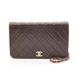 CHANEL Matelasse Full Flap Shoulder Bag, Lambskin, Women's, Brown