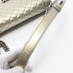 CHANEL Boy Chanel Matelasse Shoulder Bag Patent Leather Women's Green Silver