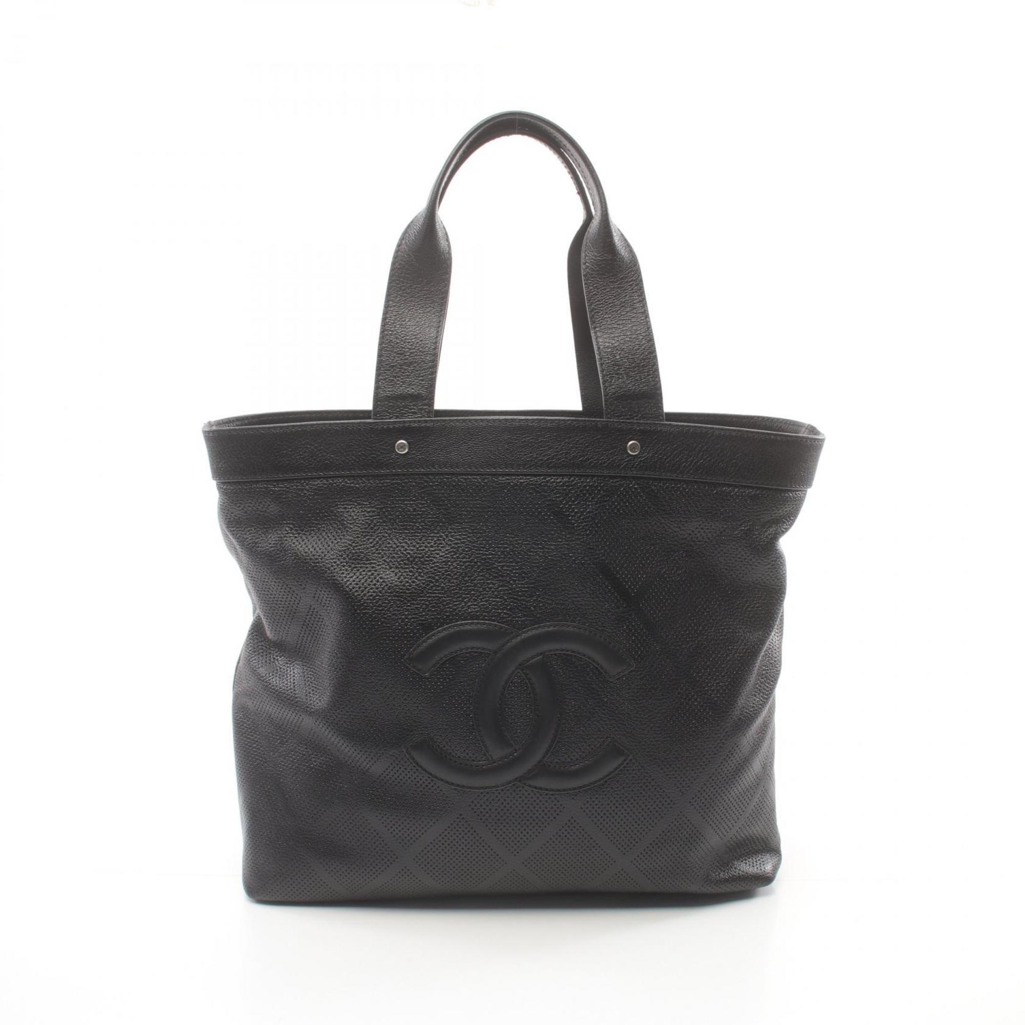 CHANEL Coco Mark Punching Tote Bag Leather Women's Black A33936