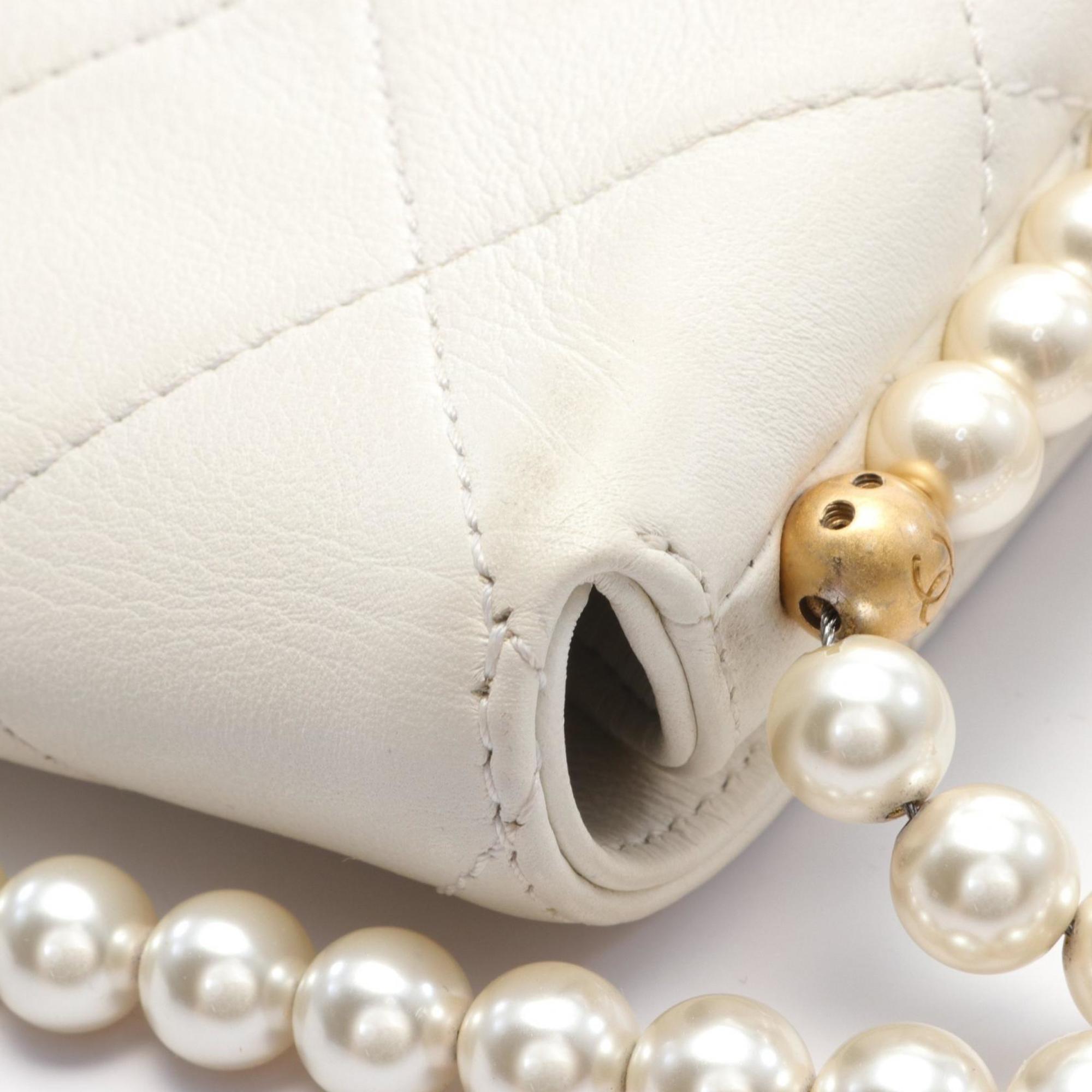 CHANEL Matelasse Faux Pearl Shoulder Bag Leather Women's White