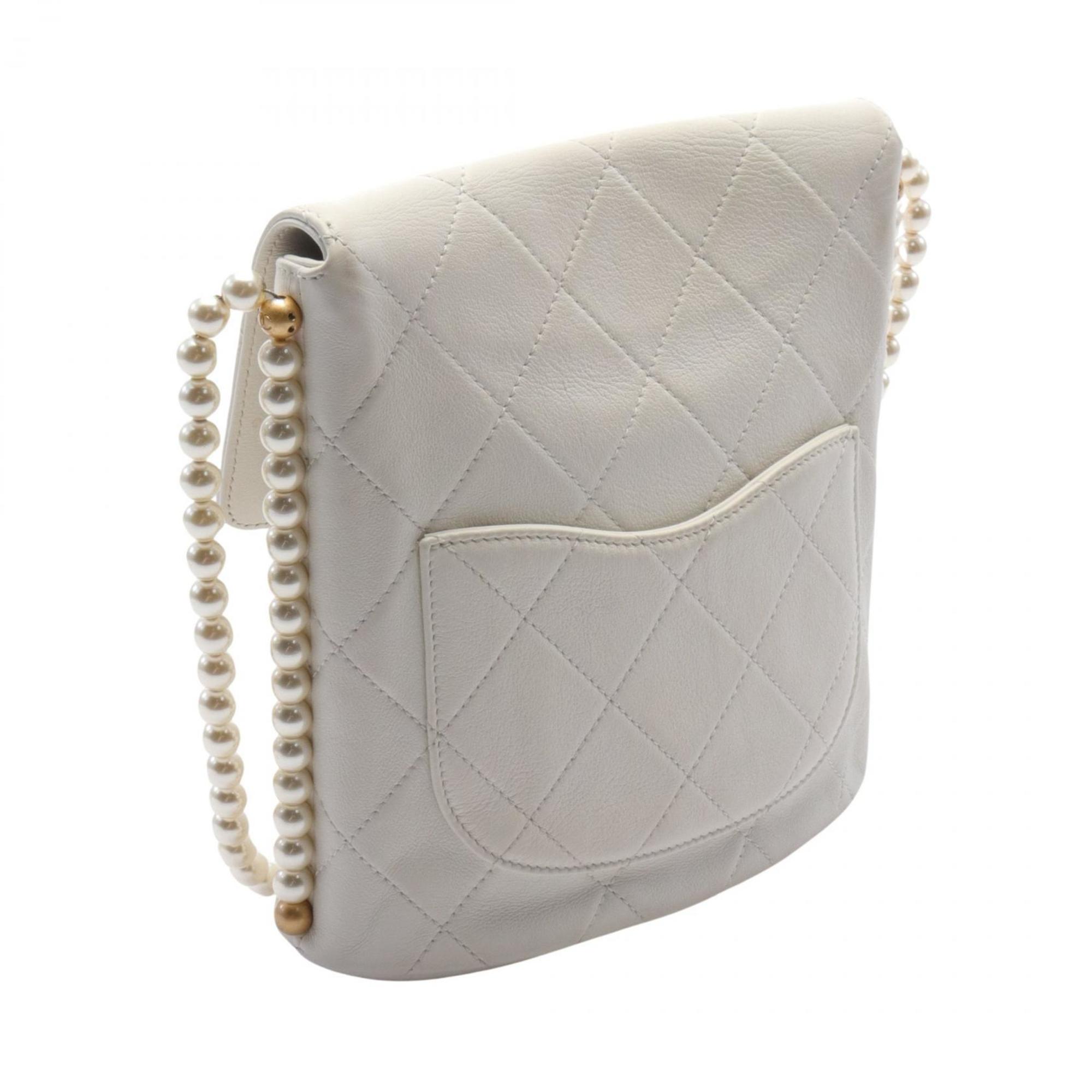 CHANEL Matelasse Faux Pearl Shoulder Bag Leather Women's White