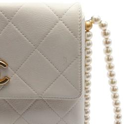 CHANEL Matelasse Faux Pearl Shoulder Bag Leather Women's White