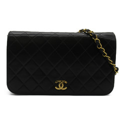 CHANEL Matelasse Single Flap Chain Shoulder Bag, Lambskin, Women's, Black