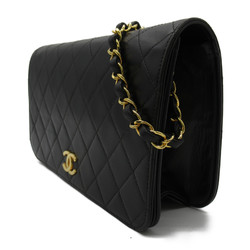 CHANEL Matelasse Single Flap Chain Shoulder Bag, Lambskin, Women's, Black