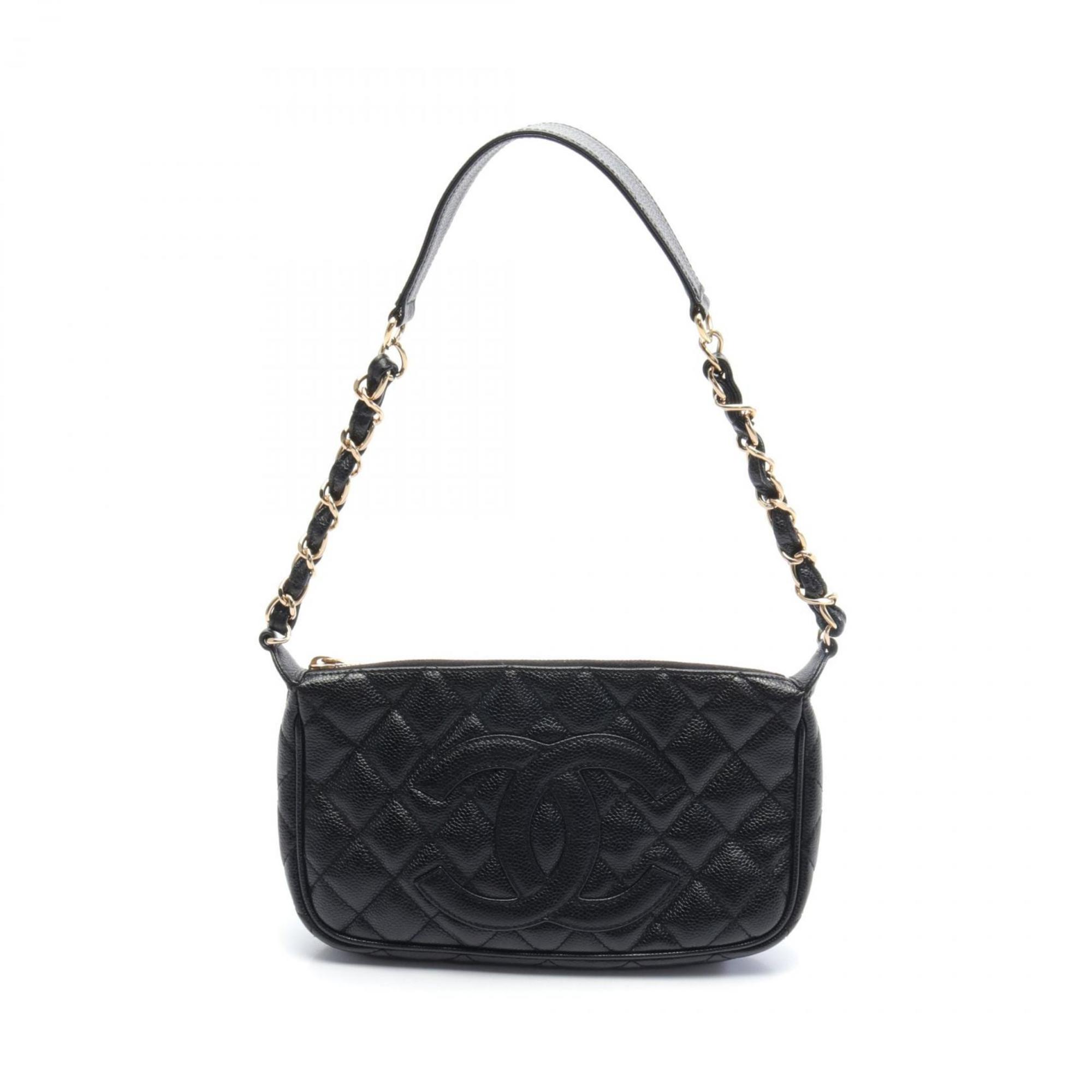 CHANEL Matelasse Coco Mark Shoulder Bag Caviar Skin (Grained Calf) Women's Black A91563