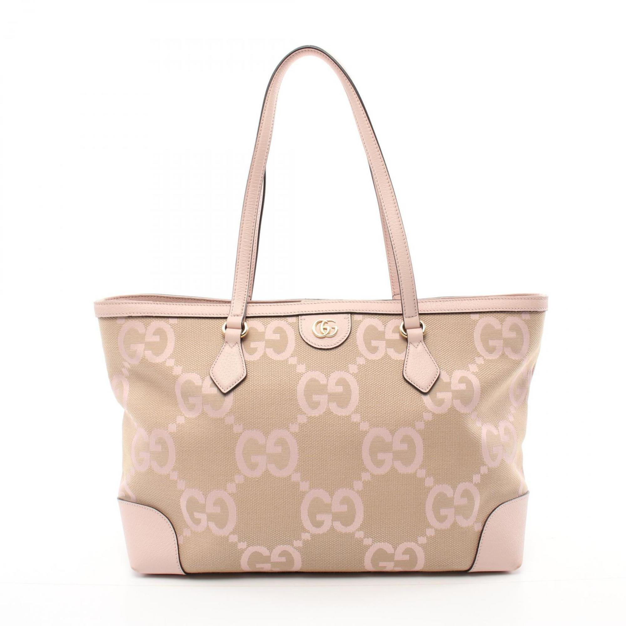 GUCCI Medium Tote Jumbo GG Bag Canvas Leather Women's Beige Pink 631685