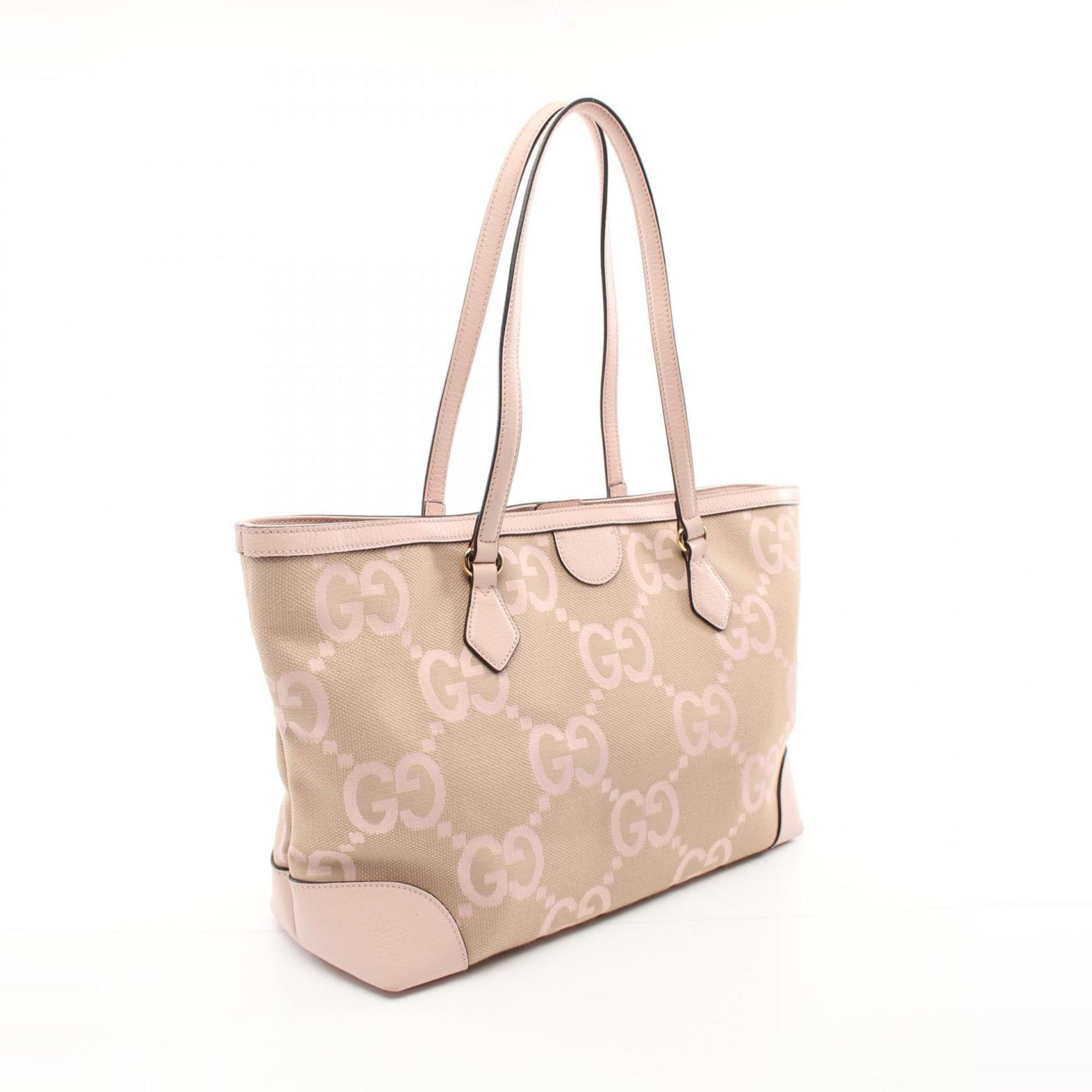 GUCCI Medium Tote Jumbo GG Bag Canvas Leather Women's Beige Pink 631685