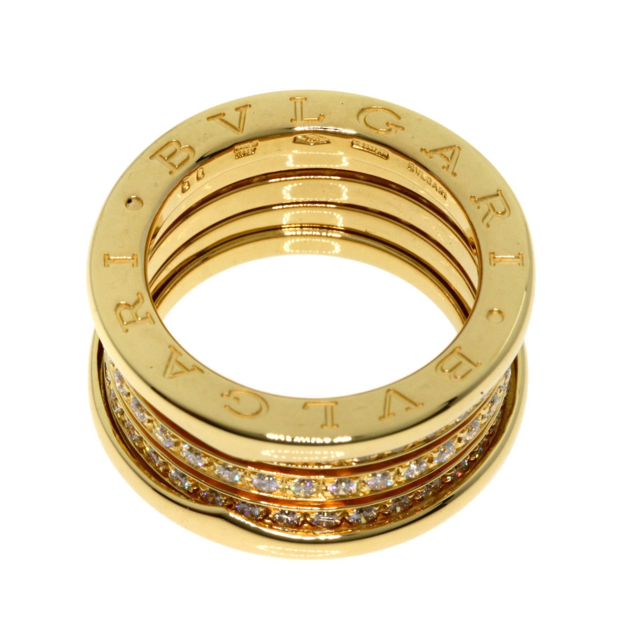 BVLGARI B-zero1 3-band full diamond #50 ring, K18 yellow gold, for women,