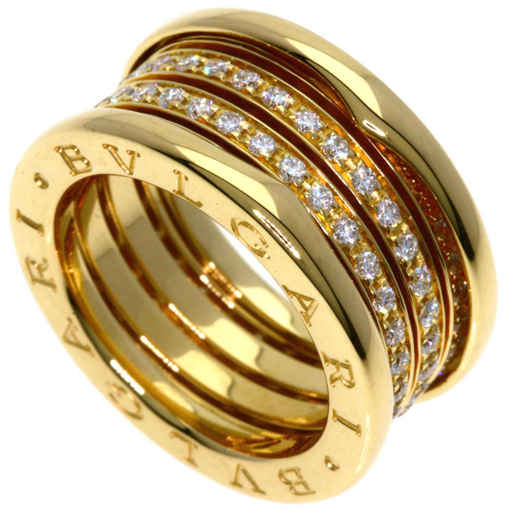 BVLGARI B-zero1 3-band full diamond #50 ring, K18 yellow gold, for women,