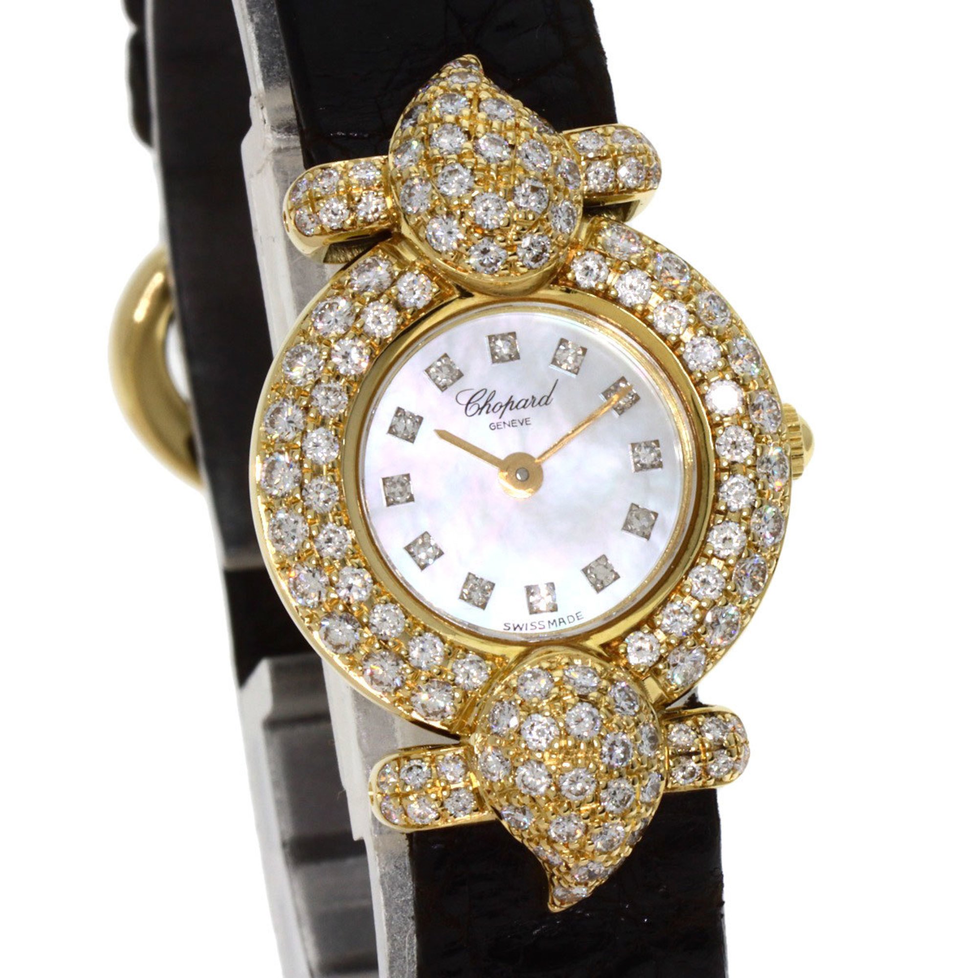 Chopard 43 6031S Kashmir Diamond Watch, 18K Yellow Gold, Leather, Women's,