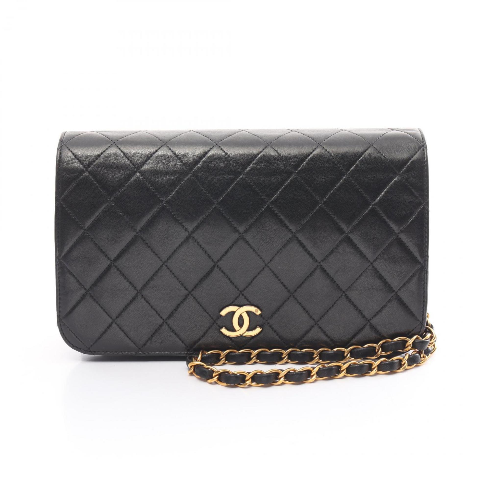 CHANEL Matelasse Full Flap Shoulder Bag, Lambskin, Women's, Black, A03568