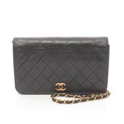 CHANEL Matelasse Full Flap Shoulder Bag, Lambskin, Women's, Black, A03568