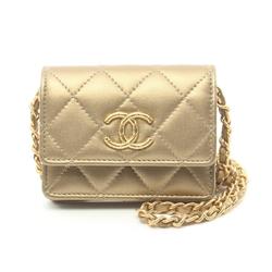 CHANEL Matelasse Shoulder Bag Leather Women's Gold