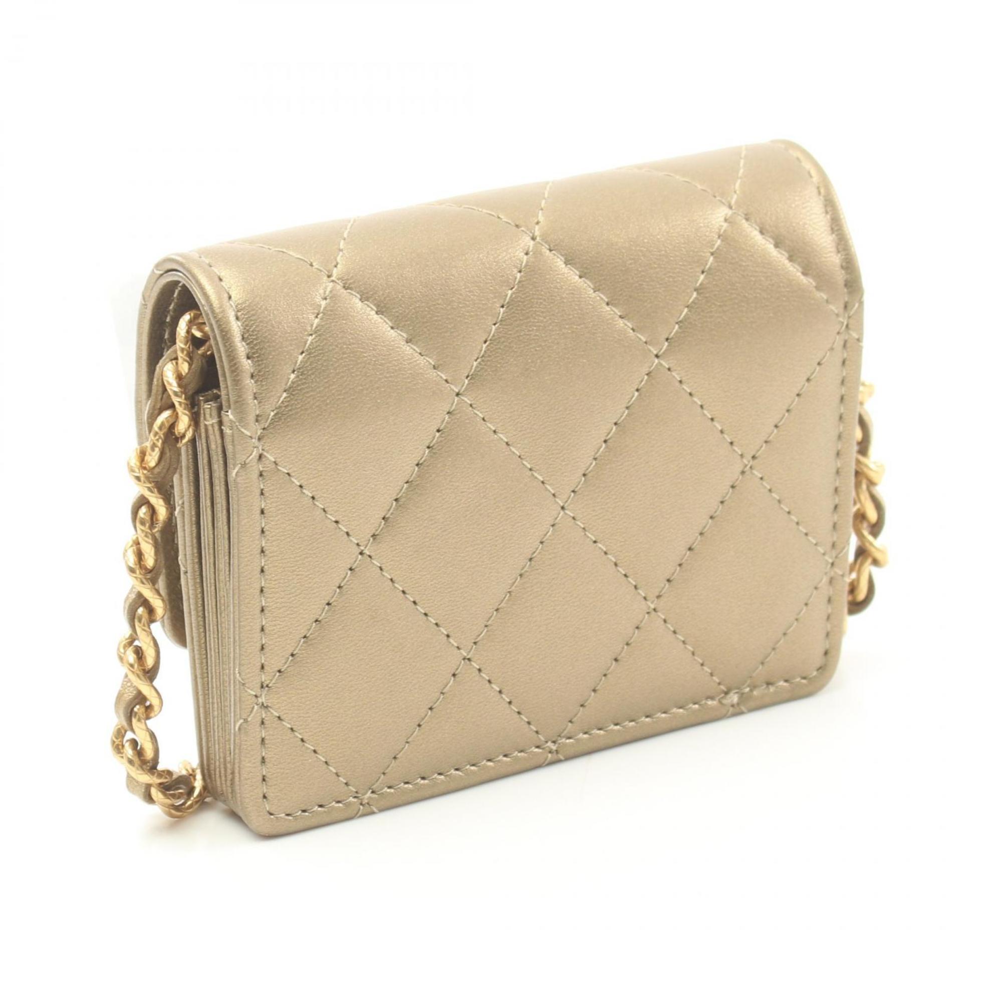 CHANEL Matelasse Shoulder Bag Leather Women's Gold