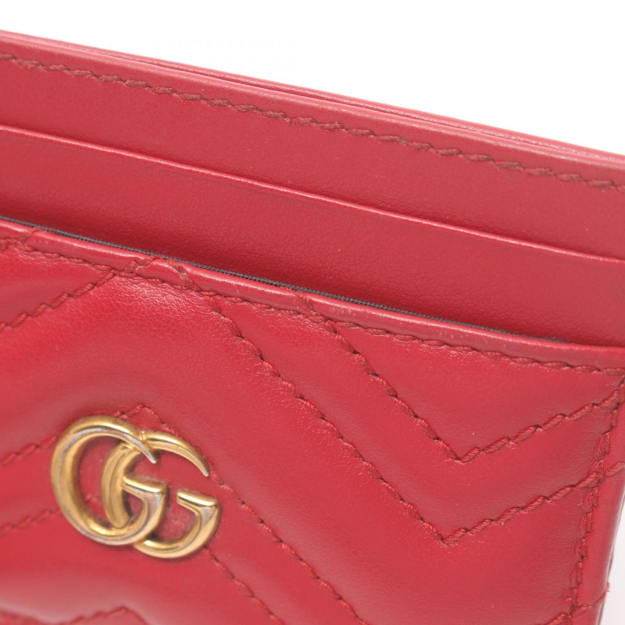 GUCCI GG Marmont Business Card Holder/Card Case Leather Women's Red 443127