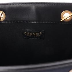 CHANEL Tote Bag Leather Fabric Women's Navy Black