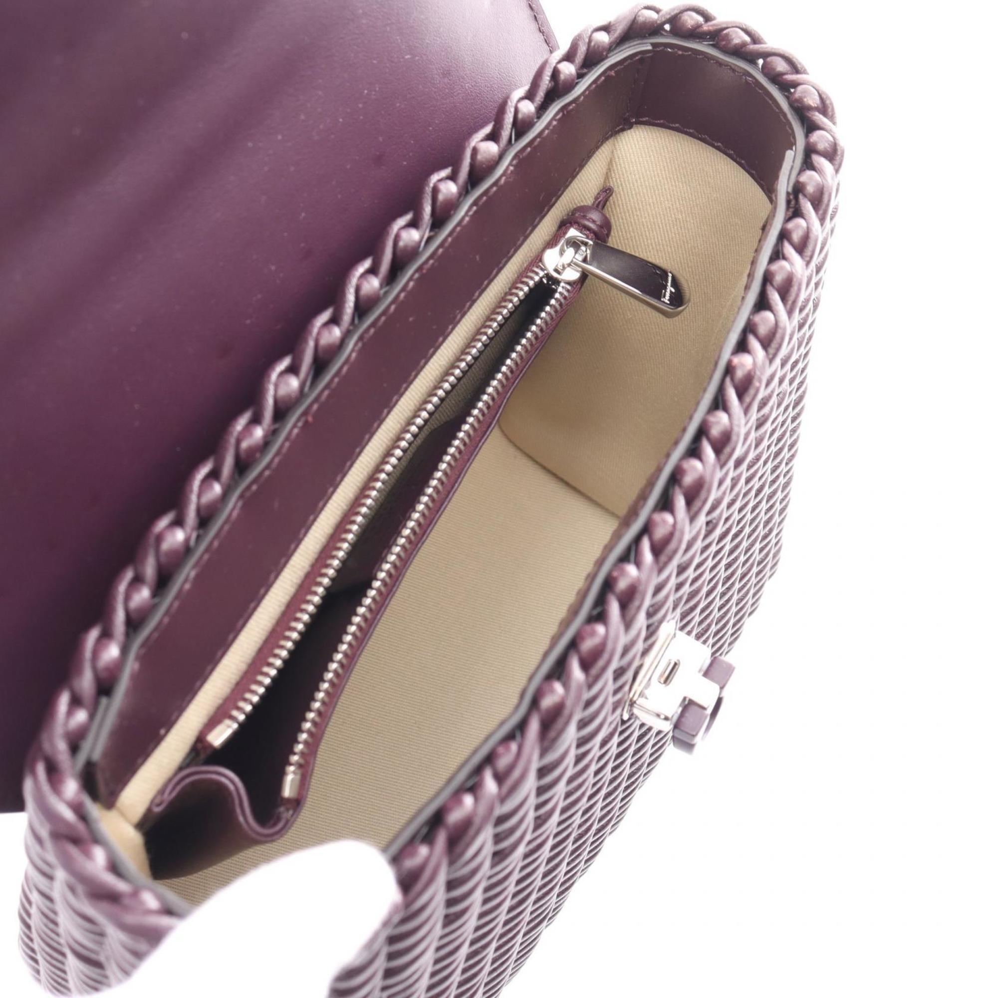 Salvatore Ferragamo Gancini handbag, leather bag, women's, purple, 211063