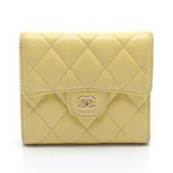 CHANEL Matelasse Tri-fold Wallet Caviar Skin (Grained Calfskin) Women's Yellow