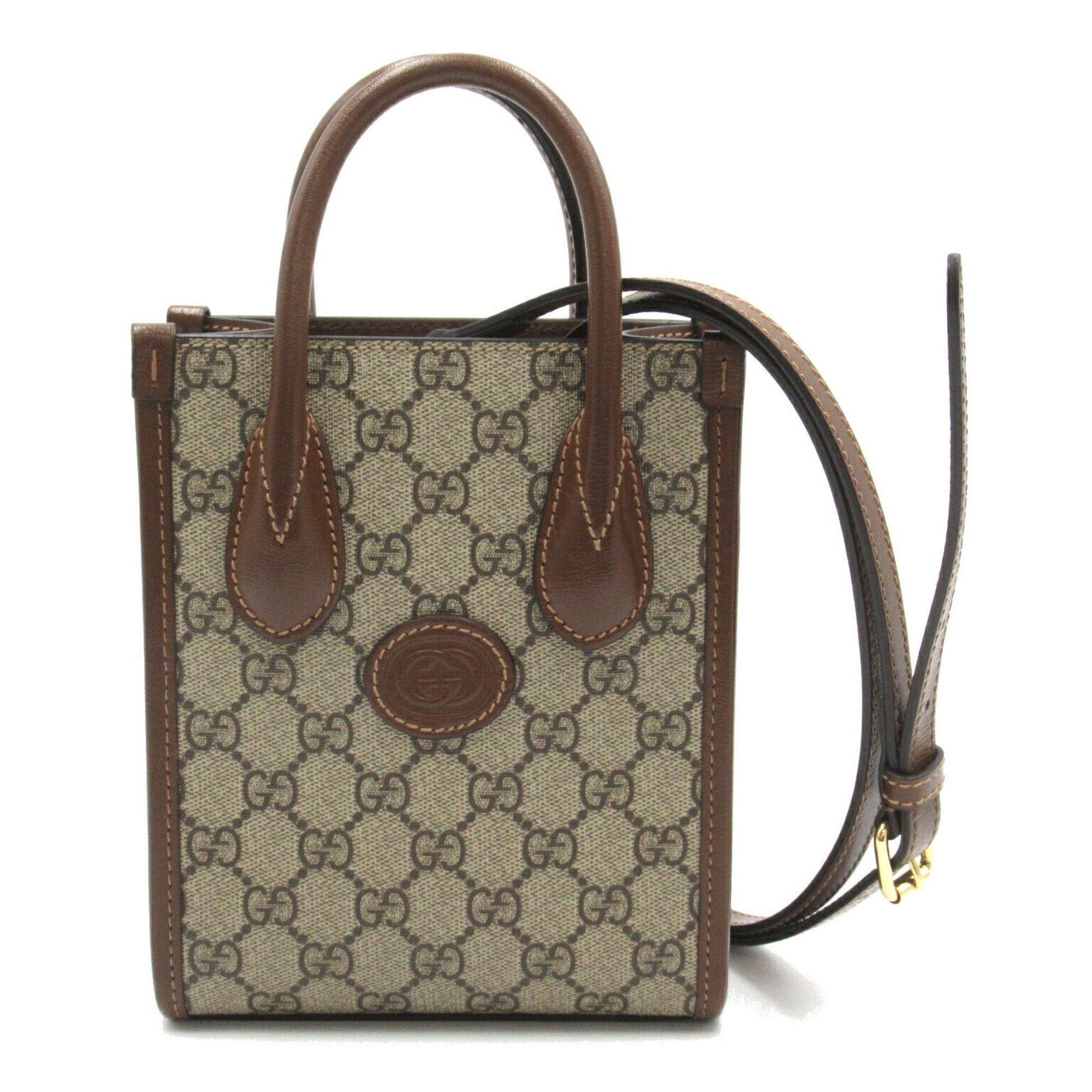 GUCCI Interlocking G Tote Bag 2-way Shoulder Coated Canvas Leather Women's Brown 671623